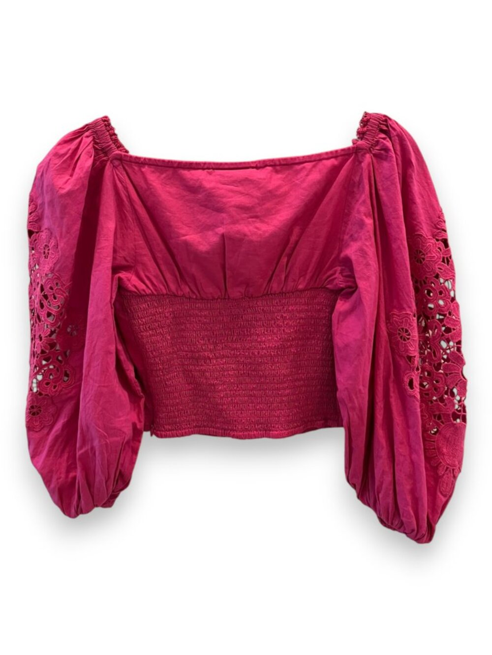 Farm Rio Magenta Pink Embroidered Puff Sleeve Top - Picture 2 of 3
